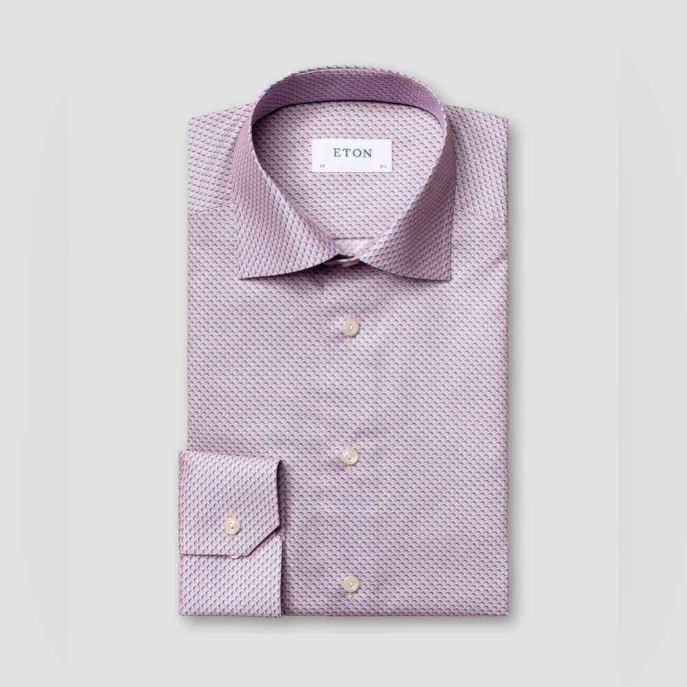 Eton Slim Fit Pink Fish Print Signature Twill Shirt Size 16.5